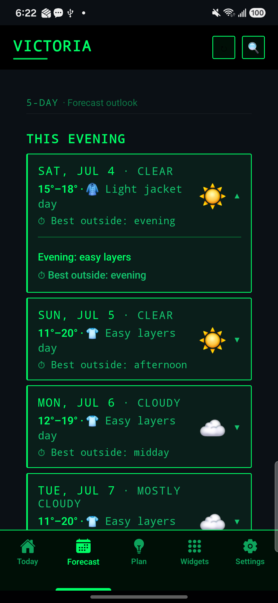 ForgeCast Forecast with expanded day meaning