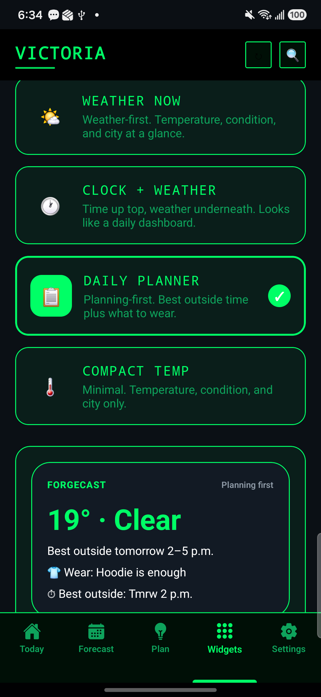 ForgeCast Daily Planner widget preset