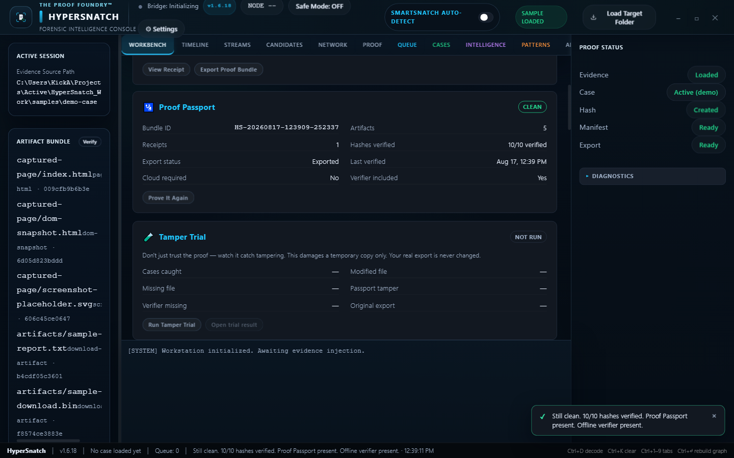 Prove It Again re-verifying the exported bundle from disk.
